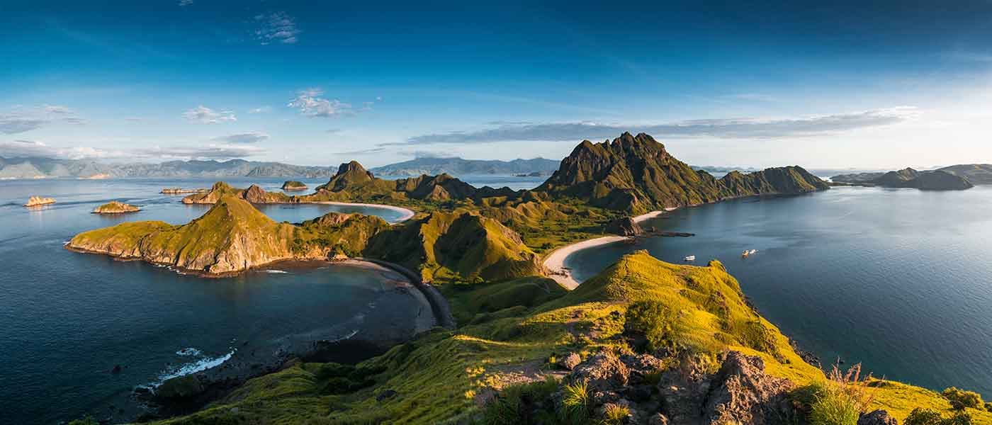 Scenic coastline and green hills